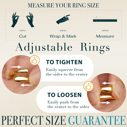 Non Tarnish Gold Chunky Rings for Women, 14K Gold Plated Statement Dome Rings Stacking Silver, Adjustable Mens Eternity Wedding Band Mixed Metal Jewelry Size 3-15 Half Size