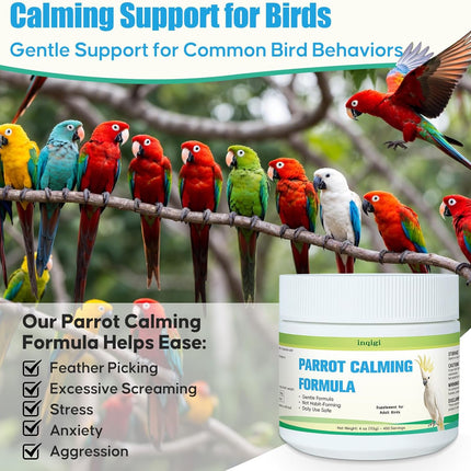 Parrot Calming Supplement – Natural Bird Stress Support Powder for Fireworks, Travel & Visitors – Vet-Formulated – Easy to Use Daily Support for Parrots – 4oz (450 Servings)