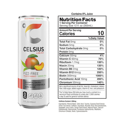 Fizz Free Peach Mango Green Tea Sugar Free Energy Drink, 12 Fl Oz, Pack of 12 - photo 2