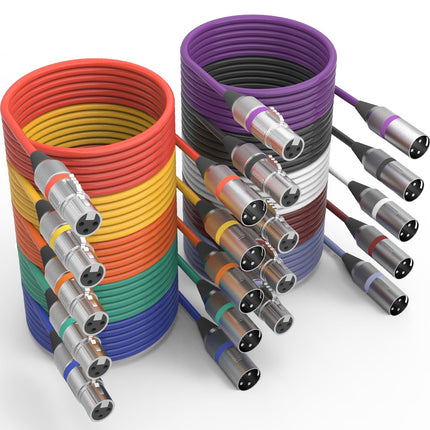 10 Pack XLR Cable 15ft Multicolor Male to Female Microphone Audio Cables