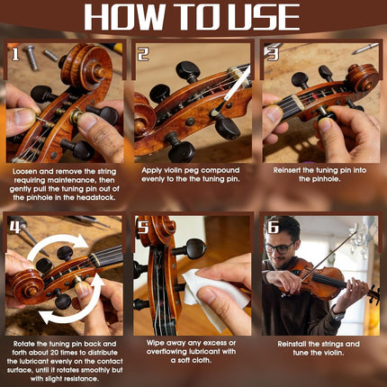 Violin Peg Compound 30ml, Peg Slip Stopper Lubricant for Violin Viola Cello, Stops Tuning Peg Slipping & Sticking