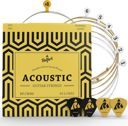 Quality Acoustic Guitar Strings - 6 String Set with Picks and Extra High E String