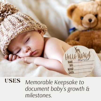 Personalized Wooden Baby Birth Announcement – Custom Engraved Newborn Plaque – Gender-Neutral Newborn Keepsake for Nursery or Baby Photos – Ideal Baby Shower Gift