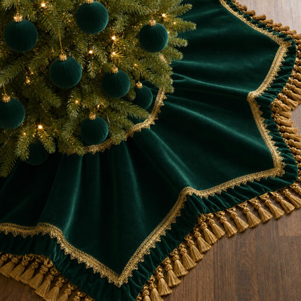 55 Inch Burgundy Christmas Tree Skirt Velvet, Round