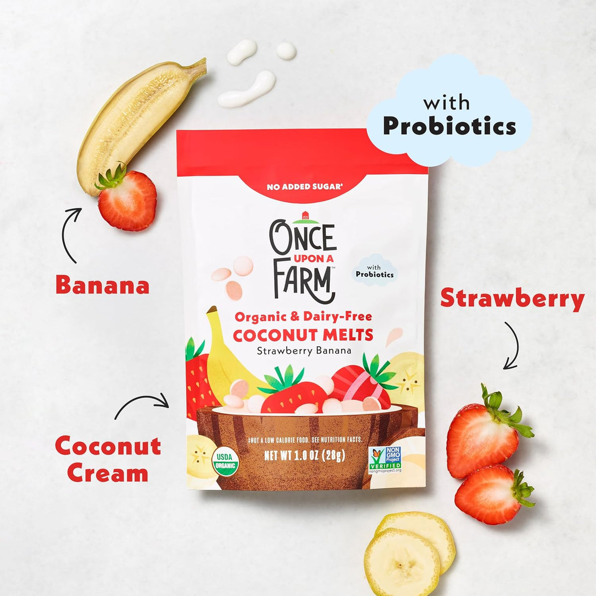 Organic Strawberry Banana Coconut Melts with Probiotics, 1 oz Pack of 8 - photo 3