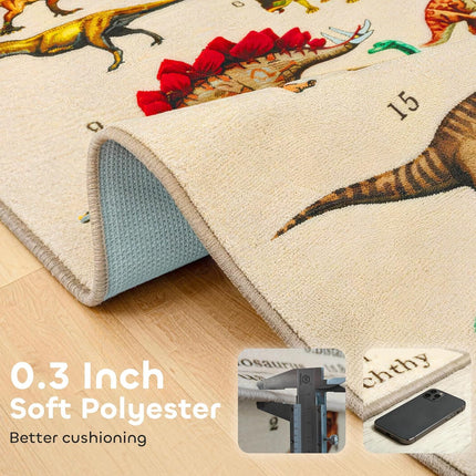 Qaba Extra Large Baby Play Mat 6.6' x 4.9', Educational Polyester Crawling Mat, Non-Slip Puzzle Rug, for Toddlers, Living Room and Bedroom with Dinosaur Pattern, Khaki