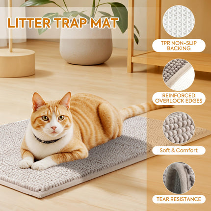 Soft Chenille Cat Litter Box Mat, Ultra Absorbent, 36'' x 30''