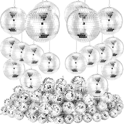 54PCS Mini Silver Disco Balls – Hanging Disco Ball Ornaments for Disco Ball Decor, Mini Disco Balls for Disco Party Decorations, Weddings, Rooms, Cakes & Disco Christmas Decor