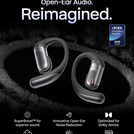 SHOKZ OpenFit Pro Open-Ear True Wireless Earbuds with Open-Ear Noise Reduction, Optimised for Dolby Atmos, Deep Bass, 50H Playtime, AI-Powered Clear Calls for Work, Sport, Bluetooth 6.1, IP55, Black