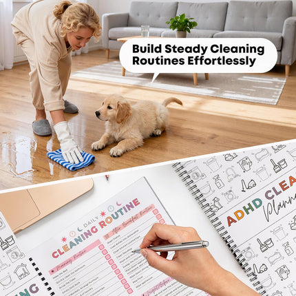 ADHD Cleaning Planner Colorful Frosted Cover - Daily Weekly Cleaning Schedule Notebook for ADHD Adults Kids, Tear-Resistant Bleed-Proof
