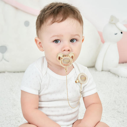 Custom Any Name Can Make Personalized Bling Pacifier and Pacifier Clip Set (Khaki)