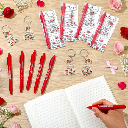 Motiskyy 18 Sets Happy Mother's Day Rose Gifts bulk Red Ballpoint Pens Heart Rose Christian Keychain with Bless Card Bag Positive Affirmative Appreciation Gift for Mom Women Birthday Office Supplies