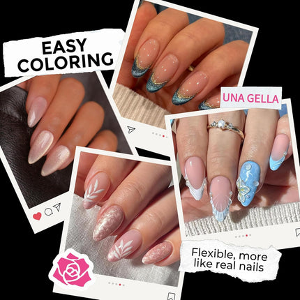 UNA GELLA Almond Nail Tips 216pcs Medium Almond Press on Nails Pre-shape Gel Fake Nails for Full Cover Acrylic French False Nails For Nail Extension, DIY Salon 12 Sizes Gelly Tips