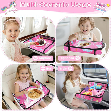 COOLBEBE Airplane Tray Table Cover – Foldable Travel Tray Cover for Toddlers 1-3 – Universal Fit for Airplane, Car Seat, High Chair – Machine Washable, Portable (Pink Unicorn)