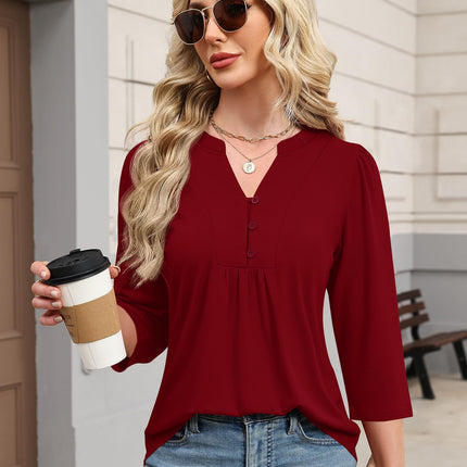 3/4 Length Sleeve Womens Tops Dressy Casual Henley V-Neck Summer Tops