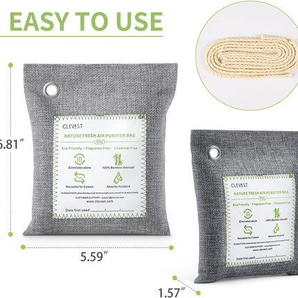 Bamboo Charcoal Air Purifying Bags - (Large, 4×200g), Removes Odors and Moisture, Nature Fresh Air Purifier Bags, Odor Eliminator for Home, Car, Pets, Bathroom, Basement