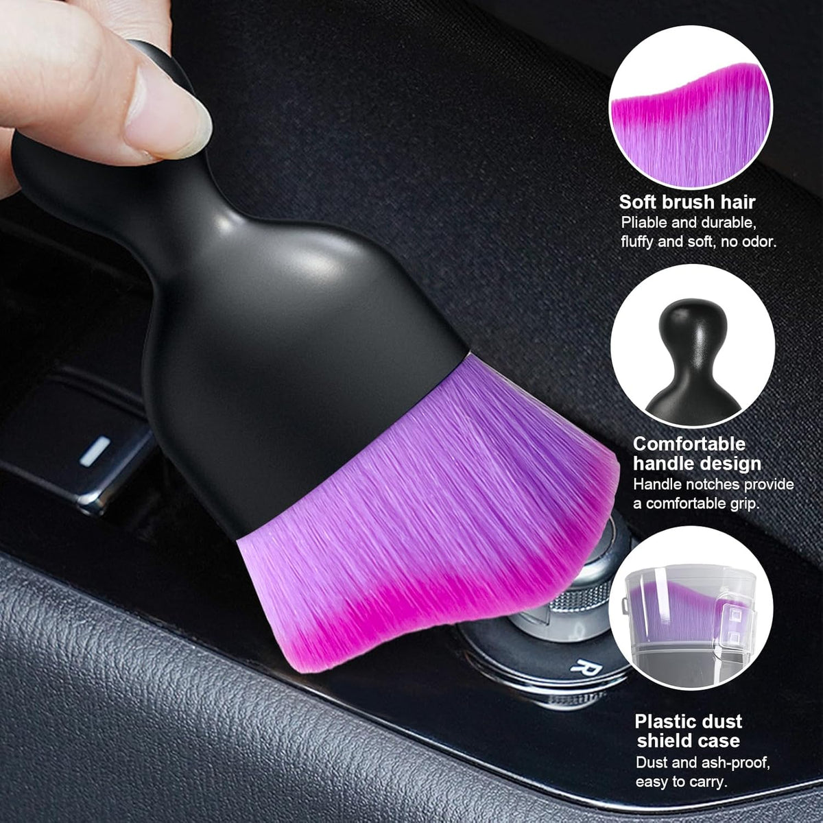 Car Detailing Brush, Curved Soft Bristles Auto Removal Dust Collectors, Universal Vehicle Dashboard, Air - photo 3