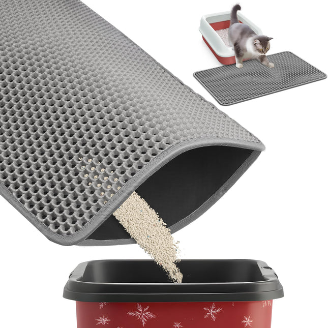 Ultra-Large Cat Litter Mat, 27'' x 19", Double-Layer, Grey