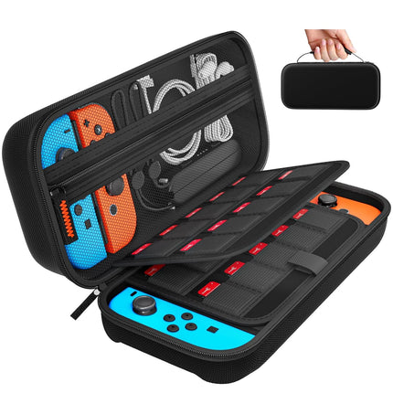 daydayup Switch Carrying Case Compatible with Nintendo Switch/Switch OLED, with 20 Games Cartridges Protective Hard Shell Travel Carrying Pouch for Console & Accessories Playstation Vita Case Black