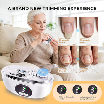 2026 3-in-1 Electric Nail Clippers for Seniors with Adjustable Dual-Slot, 3-Speed Trimming & Sanding Electric Toenail Clippers for Seniors, Adults & Kids, Debris Collection, Night Lighting, White 1PCS