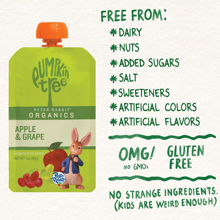 Pumpkin Tree Peter Rabbit Organics, Organic Apple and Grape 100% Pure Fruit Snack, 4 Ounce (Pack of 10)