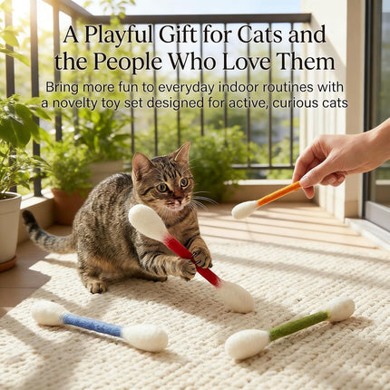 Cotton Swabs Cat with Catnip, 6 Pk Giant Kitten Chew Sticks for Indoor Boredom, Durable Dental Teething Ropes, Big Interactive Felt Kitty Kicker Play Lover Gift Accessories (Beige)
