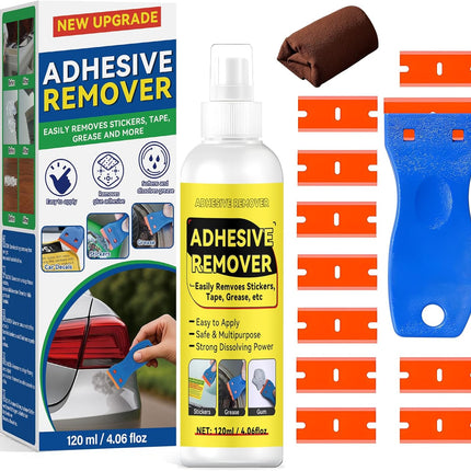 Tiepetly Adhesive Remover Spray 4.06oz, Sticker Remover with Plastic Scraper & 10 Blades, for Tape, Labels, Silicone, Gum & Wax Residue, Safe on Glass, Metal, Plastic, Wood and Hard Surfaces