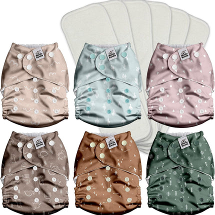 Mama Koala 3.0 Pocket Cloth Diapers for Babies with AWJ Lining, 6 Pack with 6 4-Layer Natural Cloth Diaper Inserts - Reusable and Washable Pocket Diapers(Simply Neutrals)