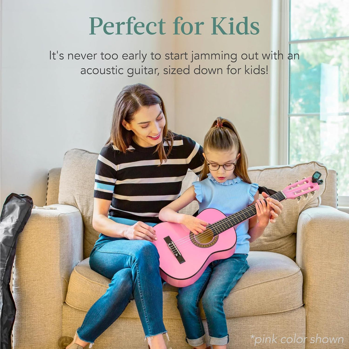 30in Kids Acoustic Guitar, All-in-One Beginner Starter Kit w/Strap, Case, Extra Strings, Rosette Inlay  - photo 5