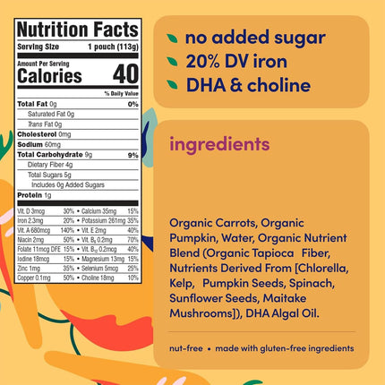 Cerebelly Organic Baby Food Pouches Variety Pack, Veggie & Fruit Purees, 16 Nutrients, No Added Sugar, Fiber & Non-GMO, 4oz, 8 Pack