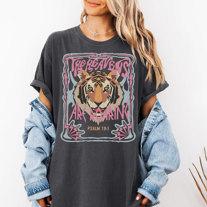 The Heavens are Roaring Tiger Psalm 19:1 Tee – Bold Christian Faith Graphic T-Shirt - photo 2
