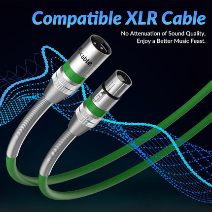 XLR Microphone Cable 1 FT, XLR Male to Female Balanced Mic Cable, 3-Pin Shielded Speaker Cord, Zinc Alloy Connectors, 22AWG Pure Copper, Metal Spring SR, Recording Studio, Podcast, Green