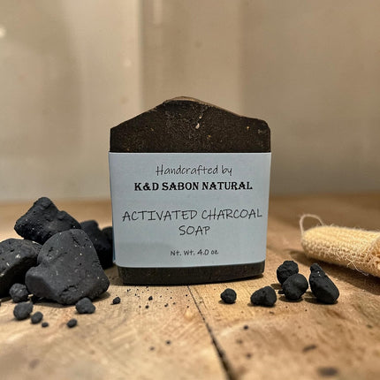 K&D Activated Charcoal Soap - Natural Detox Bar with Bentonite Clay & Rice Water - Rose Scented Deep Cleansing Soap - 4oz Handcrafted