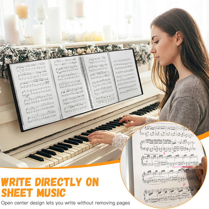 4 Page Expand Sheet Music Folder, 60 Pockets Music Binder for 8.5 x 11 Letter Size, Write Directly on Pages for Piano, Choir & Band