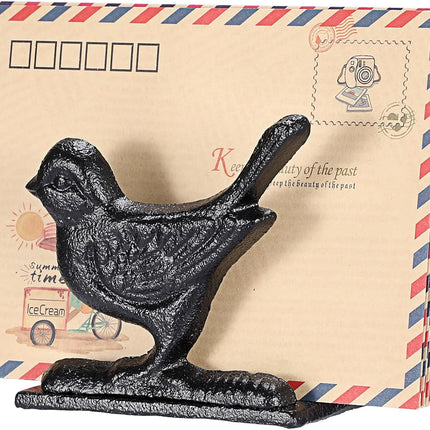 BTSKY Cast Iron Mail Organizer Countertop, Heavy Duty Desk Mail Holder for Letters & Documents, Vertical Envelope Sorter for Home Office, Bill Rack - Black, Bird Shape