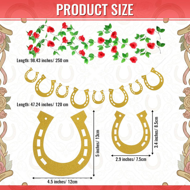 Derby Garland Gold Horseshoe Banner Horse Hoof Birthday Banner