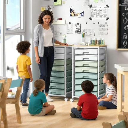Rolling Storage Utility Cart Organizers with 8 Drawers and Wooden Tabletop for Living - photo 3