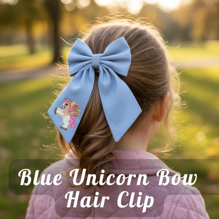 Handmade Linen Hair Bows for Girls - Embroidered Unicorn Hair Clips | Cute Big Ribbon with Alligator Grip | Boho Style for Kids & Teens | Soft Cream | Unique Gift Accessories (Unicorn)