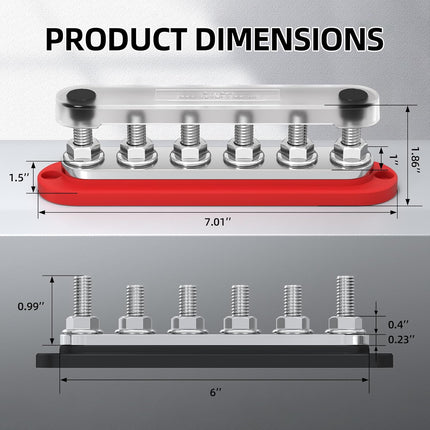 300A 12V Bus Bar with 6 x 3/8" (M10) Studs & Cover, Power Distribution Block for Marine Boat Solar RV, 12 Volt Bus Bar Terminal Block Kit with 4 AWG 1/0 & 8 AWG 2/0 Copper Lugs