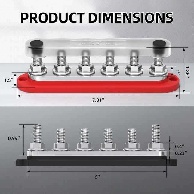 300A 12V Bus Bar with Cover and Copper Lugs