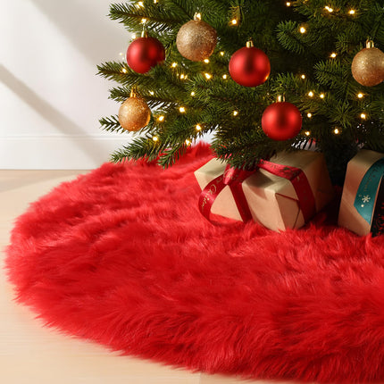 28 Inch Black Faux Fur Christmas Tree Skirt for Halloween Decorations