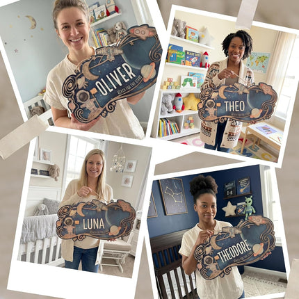 Custom Space Explorer Nursery Name Sign - Personalized Wooden Baby Name Sign with Astronaut & Planets - 3D 2-Layer Birch Wood Wall Decor for Boy & Girl Room, Unique Galaxy Gift