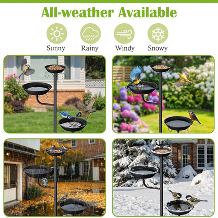 Pawaboo Bird Bath for Outside, 47in Metal Freestanding Birdbaths & Birdfeeder, Bird Feeder Bowl and 2 Birds Bath Bowls, 5-Pronged Base Birds Baths Feeder Stand