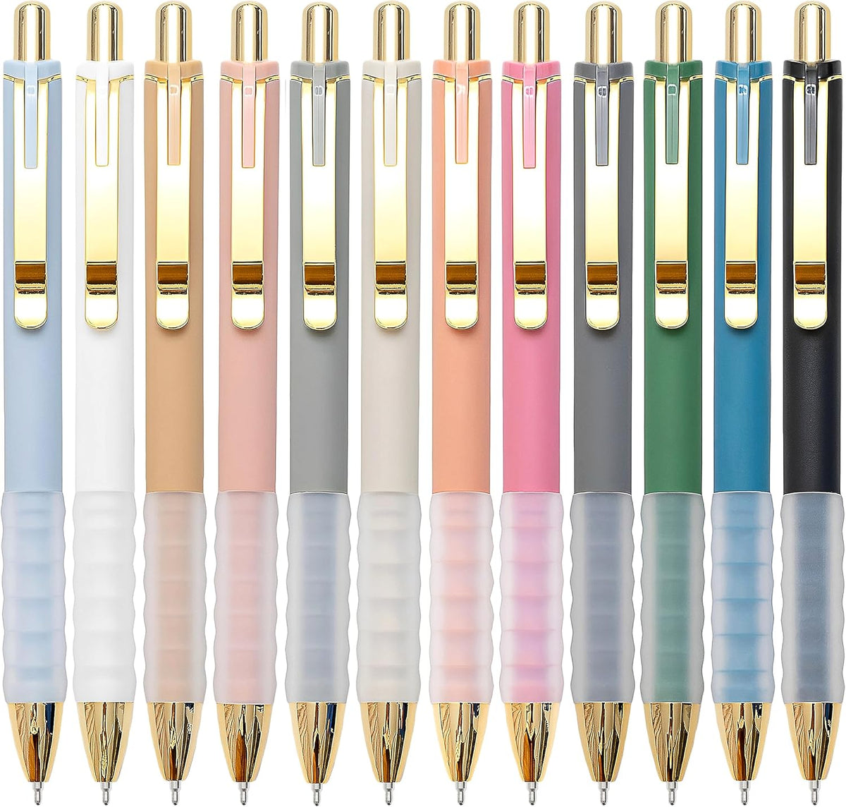 Black Medium Point 1mm Retractable Ballpoint Pens with Super Soft Grip, Gold, 12 pcs