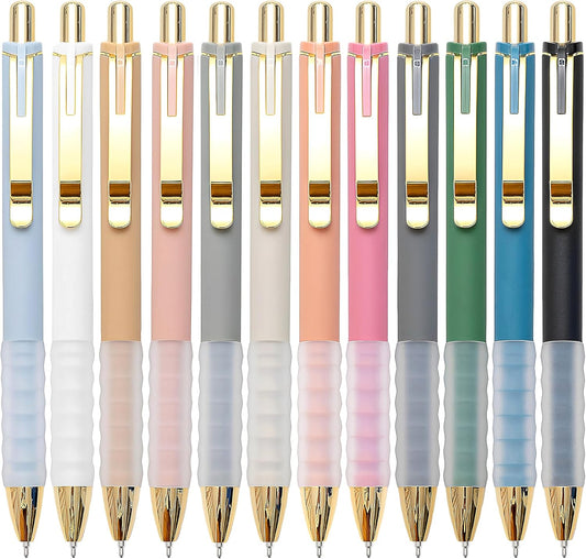 Black Medium Point 1mm Retractable Ballpoint Pens with Super Soft Grip, Gold, 12 pcs