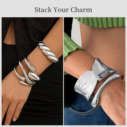 PEALICIOUS 2Pcs Chunky Bracelet for Women, Girls Gold Bangle Bracelet 7in Minimalist Silver Chunky Bangles Prom Gifts, Trendy Gold Arm Cuff Upper Arm Band, Stack Bead Prom Accessories Summer Jewelry
