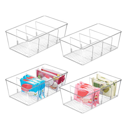 8 Pack Food Storage Organizer Bins, Clear Plastic, 4 Compartments