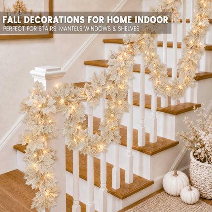 Thanksgiving Decorations 2 Pack Fall Garland with Lights Battery Operated