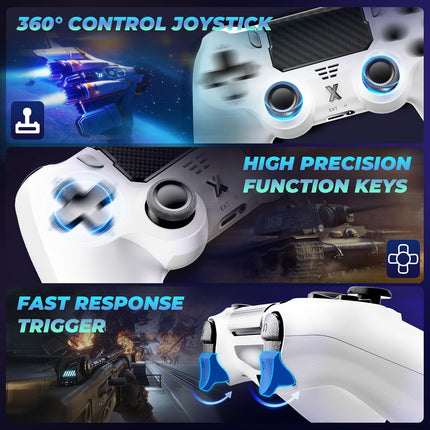 Puiseno Wireless Controller for PS-4, Dual Vibration Game Joystick/Motion Sensing/Touchpad/Speaker/3.5mm Audio Jack Headphone, Upgraded Six-Axis Sensor, Compatible with PS4/Slim/Pro Console/PC (WHITE)