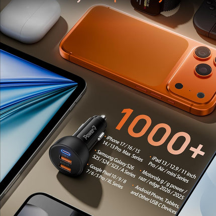 USB C Car Charger, 2 Pack 70W 3-Port PD/QC Fast Charging Cigarette Lighter USB Charger Car Phone Adapter Accessories for iPhone 17/Air/16/15/14/13/12 Pro Max, iPad, Pixel, Galaxy S25/S24/S23, Android